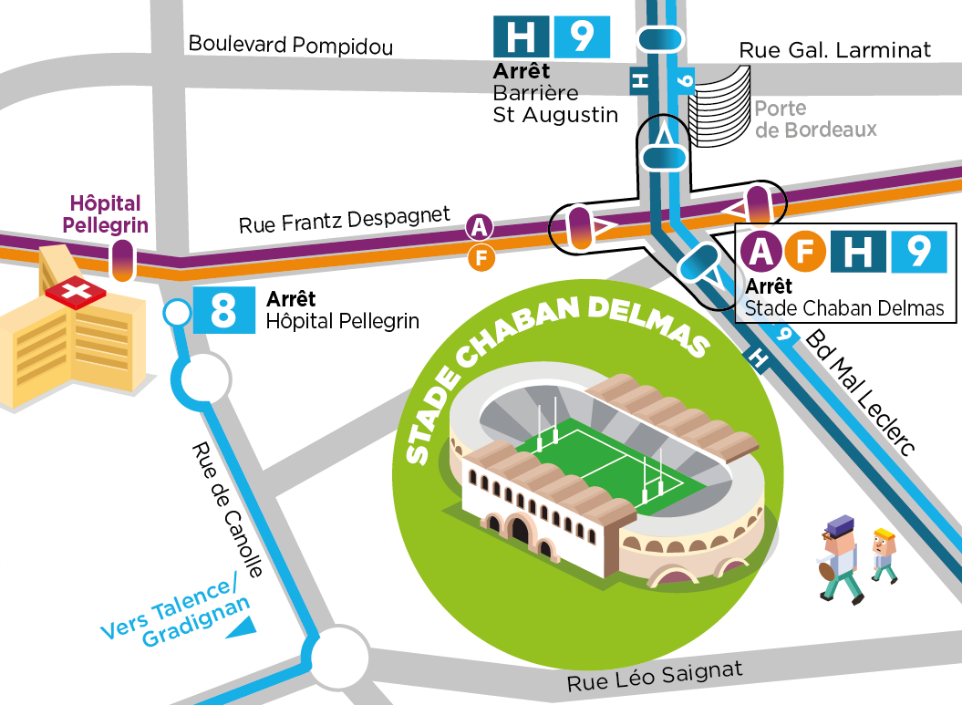 access map to the Chaban-Delmas stadium