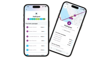 Deux téléphones avec les écrans de l'application TBM montrant les information aux arrêts en temps réel.