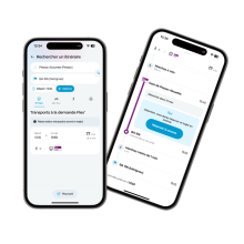 Image de deux téléphone avec sur le écran le parcours de réservation flex'AERO.